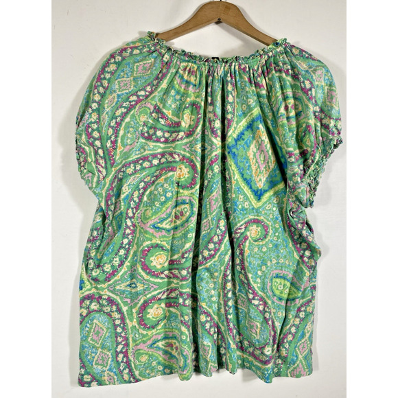 Ralph Lauren Top Size 2X Knit Green Paisley Print Peasant Henley Romantic Boho - Picture 10 of 12